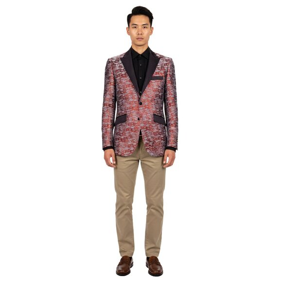 Empire™ Textured Scarlet Peak Lapel Hybrid Fit Blazer, Red & Black - Picture 5 of 6